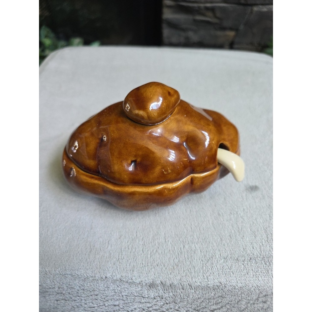VINTAGE Atlantic Mold Ceramic Baked Potato Sour Cream Serving Dish w/Spoon & Lid
